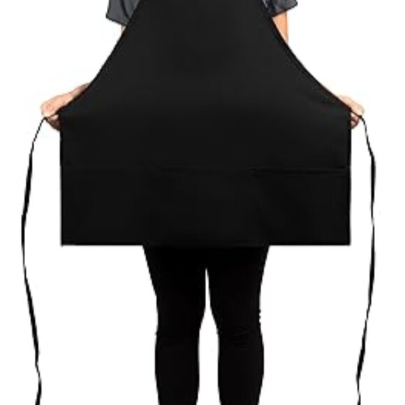 KNG Black Hand Painted Long Kitchen Apron with Pockets and Adjustable Straps - Picture 6 of 9